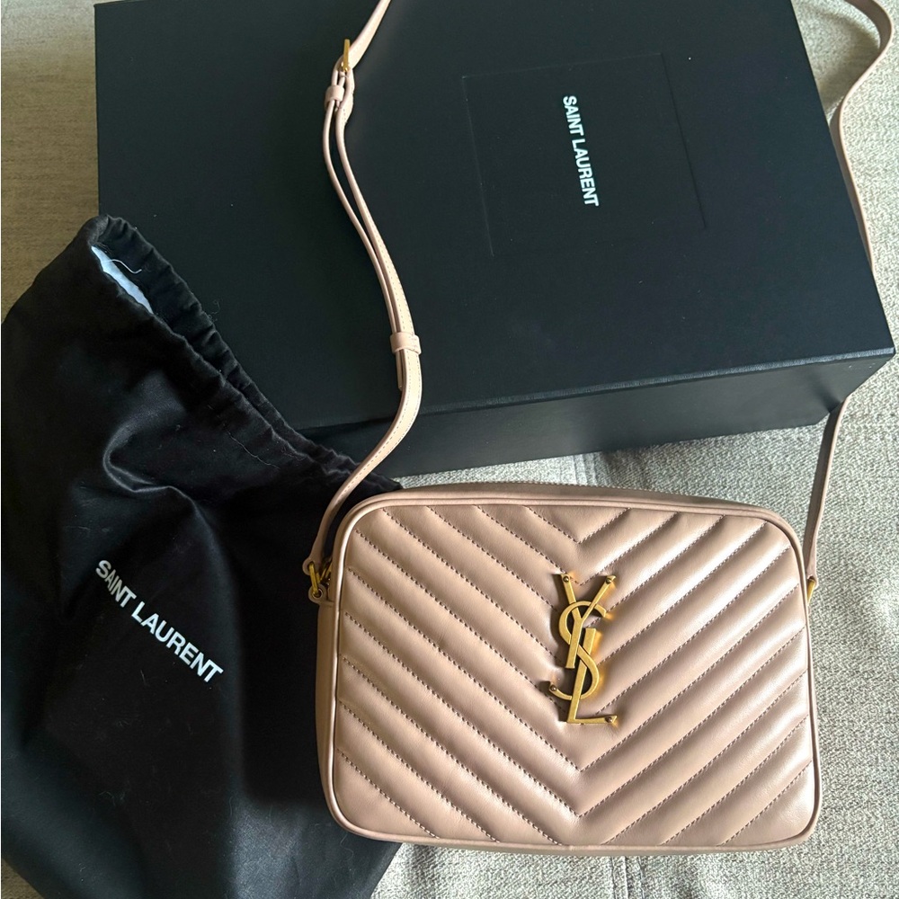 YSL Saint Laurent Lou camera bag rosy sand quilted pink beige